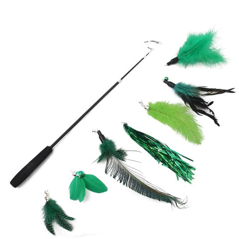 8PC Replacement Cat Feather Toy Cat Stick With Bell Cat Feather Teaser Wand Pet Kitten Interactive Toy Retractable Fishing Road