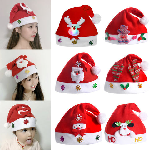 Merry Christmas Hat Light Up LED New Year Navidad  Cap Snowman ElK Santa Claus Hats For Kids Children Adult Xmas Gift Decoration