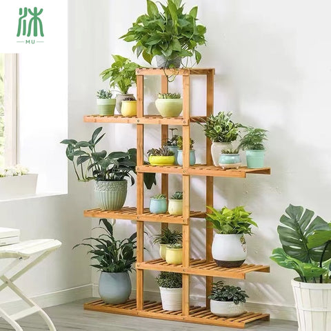 Solid wood flower shelf floor type multi-layer decoration balcony indoor living room green plant flowerpot