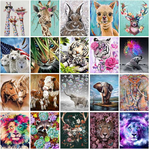 JIEME 5D DIY Diamond Painting Giraffe  Lion Elephant Full Round Diamond Embroidery Animals Cross Stitch Home Decoration Gift