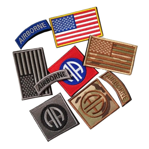 D82 Soldier 101 Airborne Embroidered Velcro Patch Camouflage Armband Sticker USA Flag Tactical Military Clothes Backpack Badge