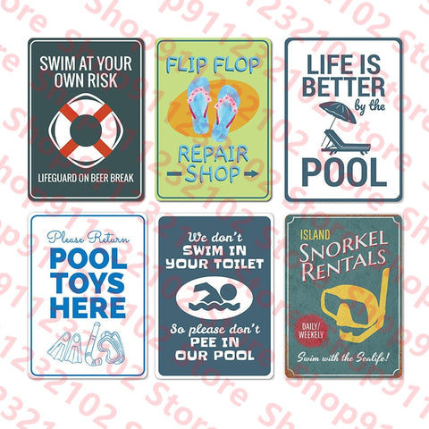 Swim Metal Sign Vintage Life Is Better By The Pool Club Decor Iron Plate Metal Plaques Wall Decor Paintings