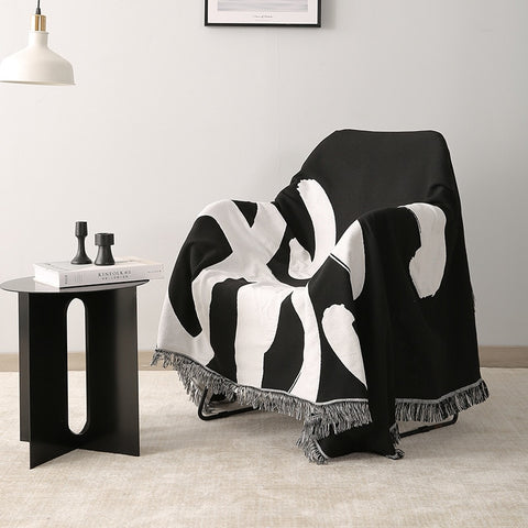 White And Black Series Geometry Throw Blanket Sofa Decorative Slipcover Stitching Blanket Rug Towel Tassel Blanket Couch